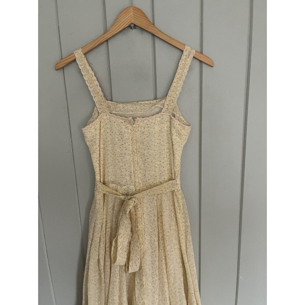 Vtg Gunne Sax Jessica Prairie Dress 7 XS Prairie Pale Yellow Floral Sleeveless - Picture 3 of 9